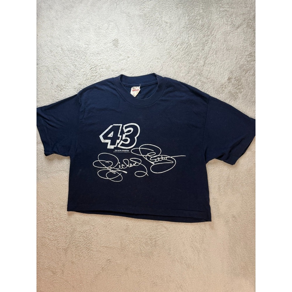 VINTAGE 90s Richard Petty Cropped T Shirt NASCAR Racer Size L Made in USA